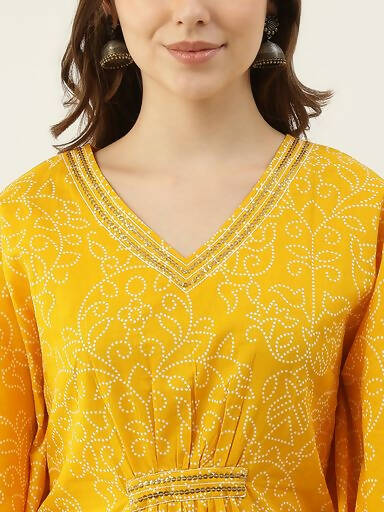 FIORRA Women's Printed Pure Cotton Kaftan Kurta - Yellow - Distacart