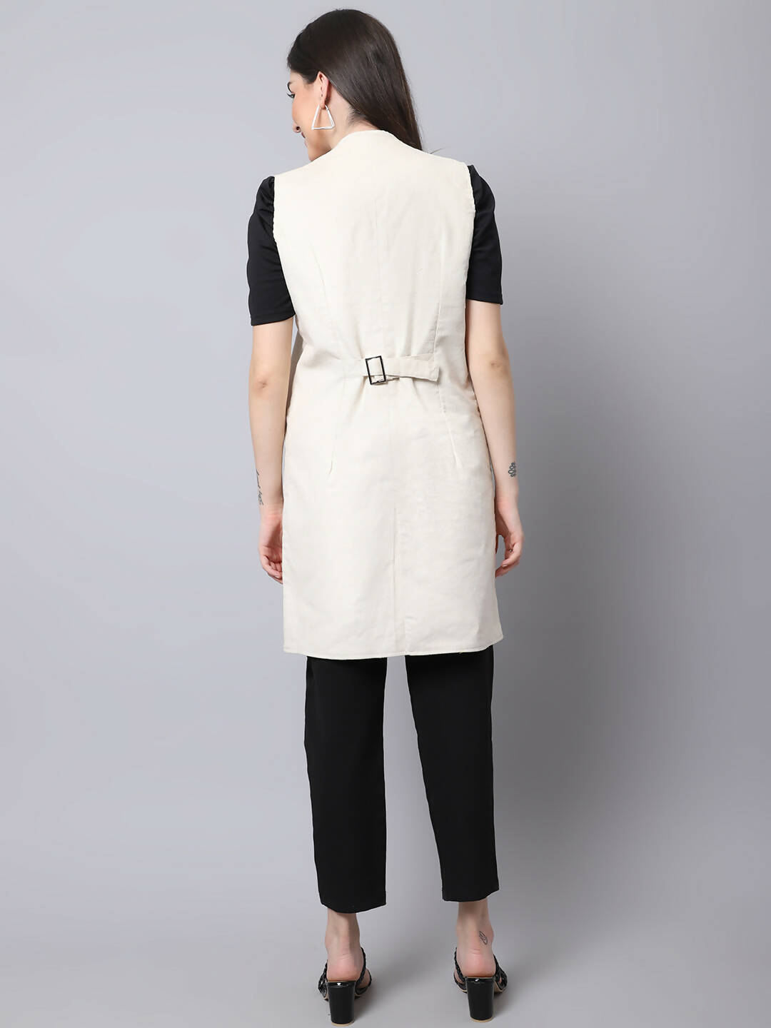Even Apparels White Polywool Open Front Corduroy Women's Long Coat - Distacart