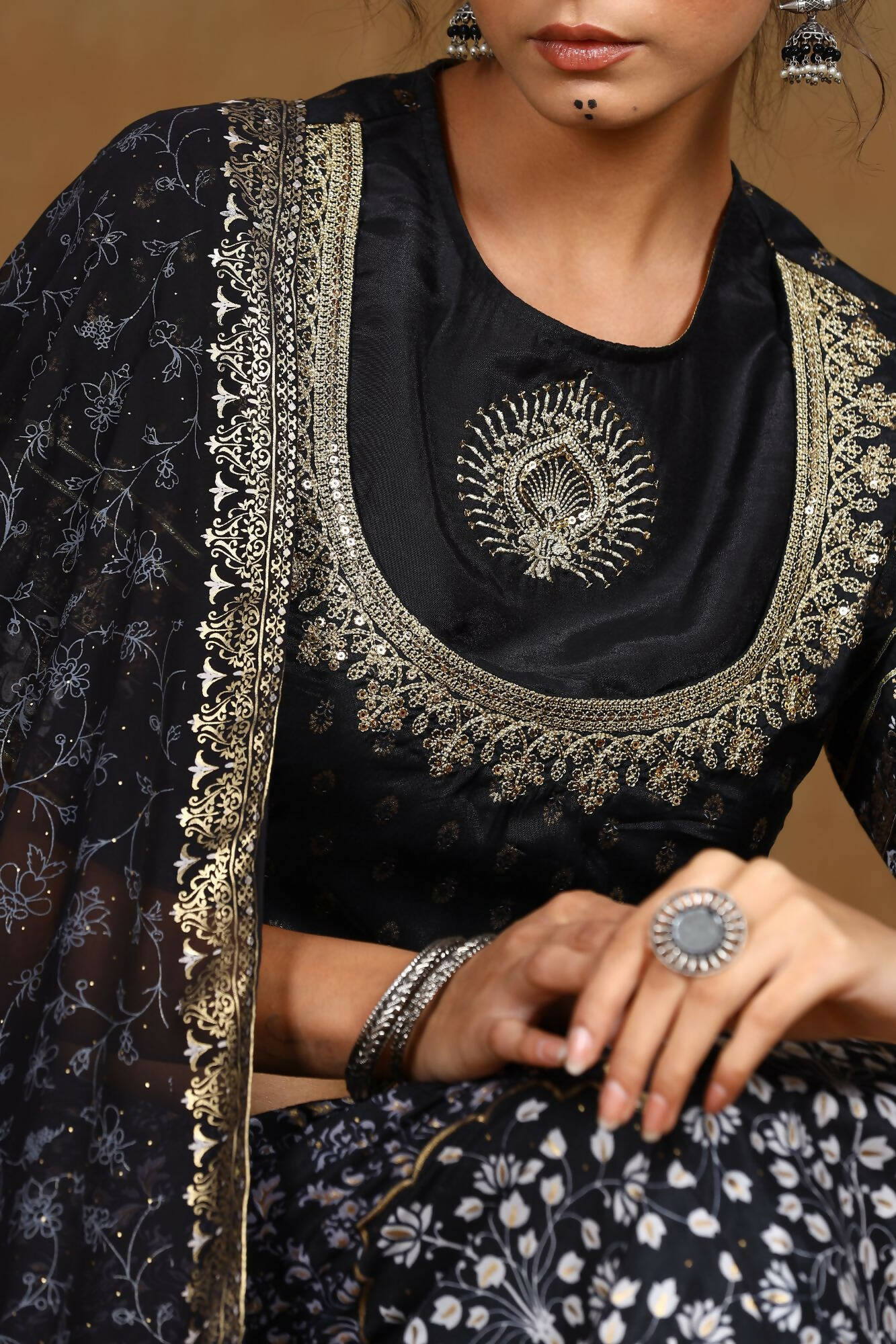 Juniper Women Black Shantoon Embroidered Flared Lehenga Choli Sets - Distacart