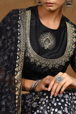 Thumbnail for Juniper Women Black Shantoon Embroidered Flared Lehenga Choli Sets - Distacart