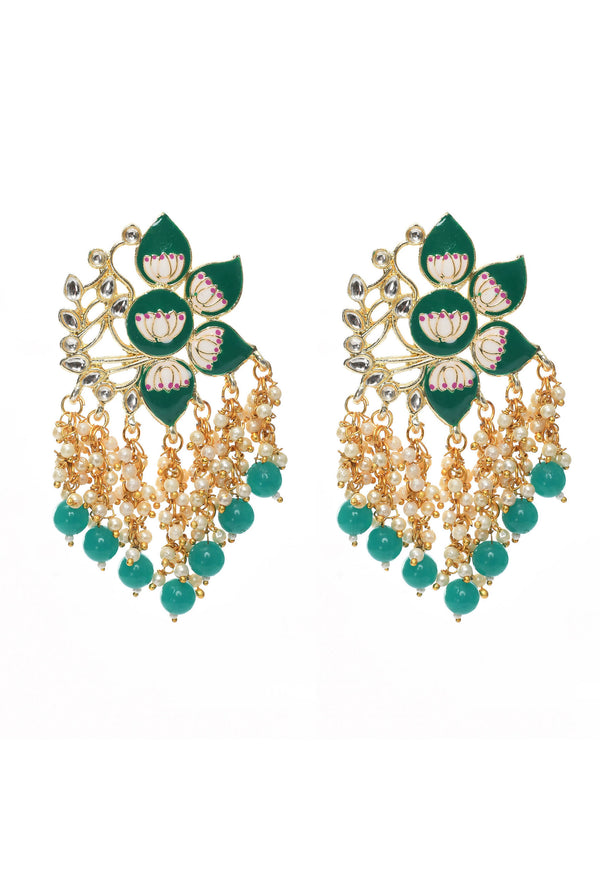 Mominos Fashion Johar Kamal Gold-Plated Kundan Green Meenakari Earrings - Distacart