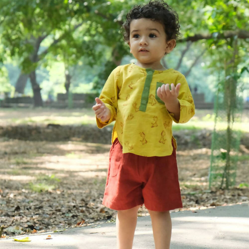 Mhyssa Ricco Full Sleeve Yellow T-shirt with Red Short Set For Kids - Distacart