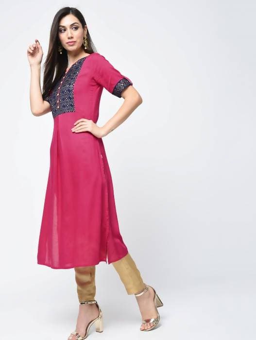 Aniyah Rayon Block Printed Straight Kurta In Magenta Color (AN-113K)