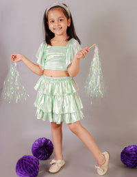 Thumbnail for Lil Drama Girls Party Top With Skirt - Green - Distacart