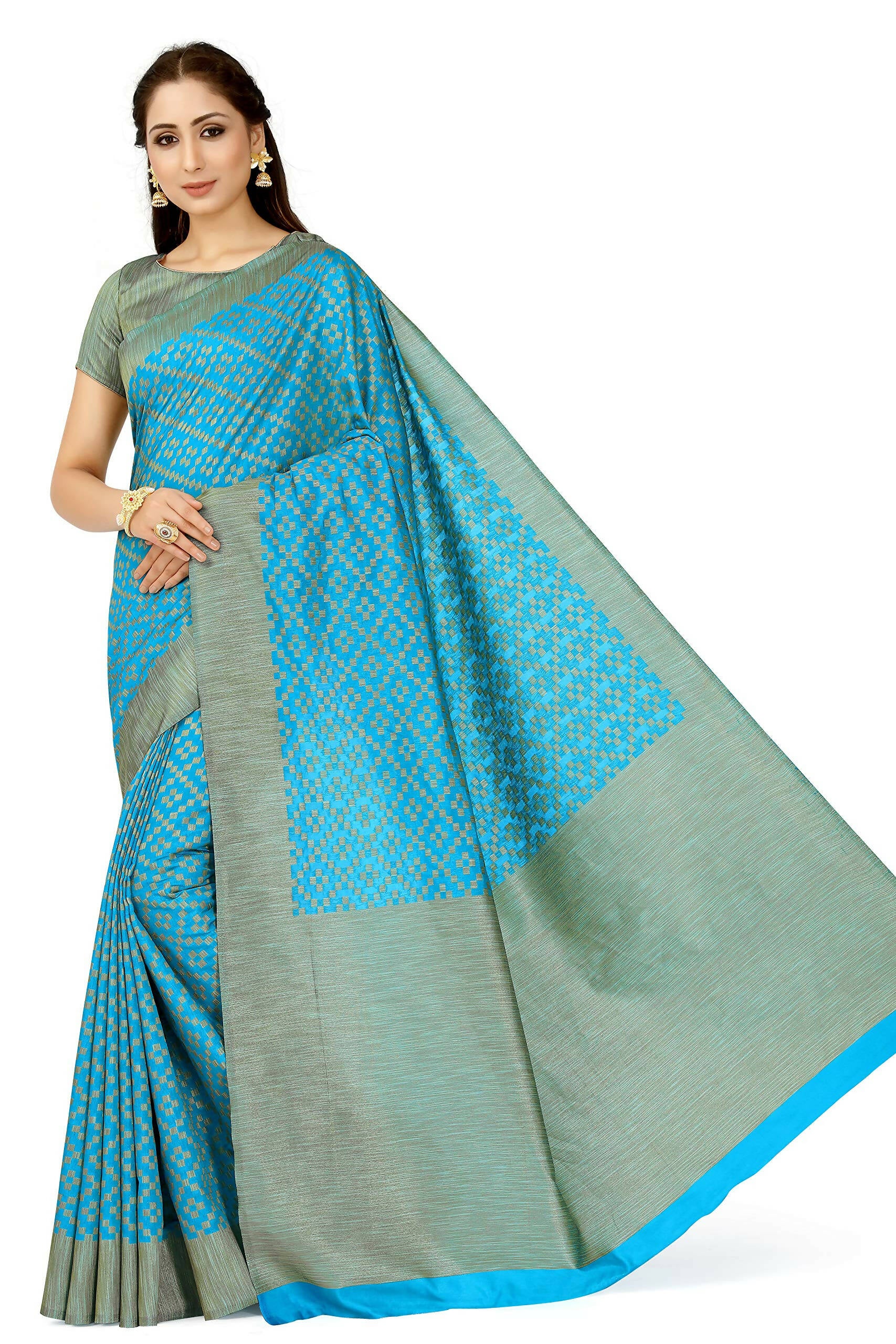 Mimosa Women's Patola Art Silk Turquoise Blue Saree - Distacart