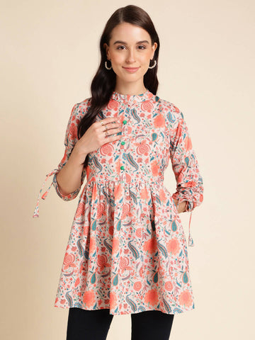 Orange Poly Rayon Digital Printed A-line Top - Tarini - Distacart