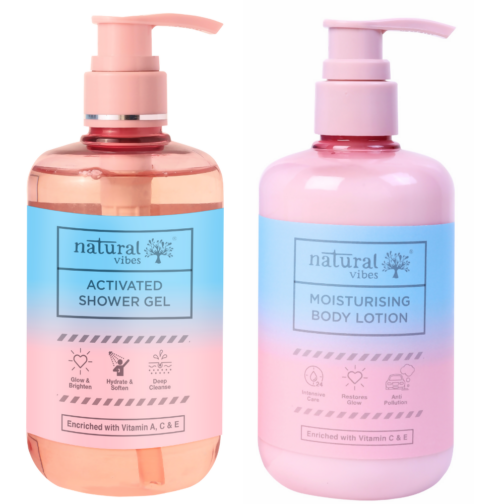 Natural Vibes Glow & Moisturising Bath and Body Regime with Shower Gel Body Wash & Lotion - Distacart