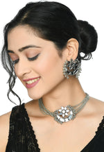 Thumbnail for Mominos Fashion Johar Kamal Silver-Plated Brass Finish Mirror Work Choker For Women - Distacart