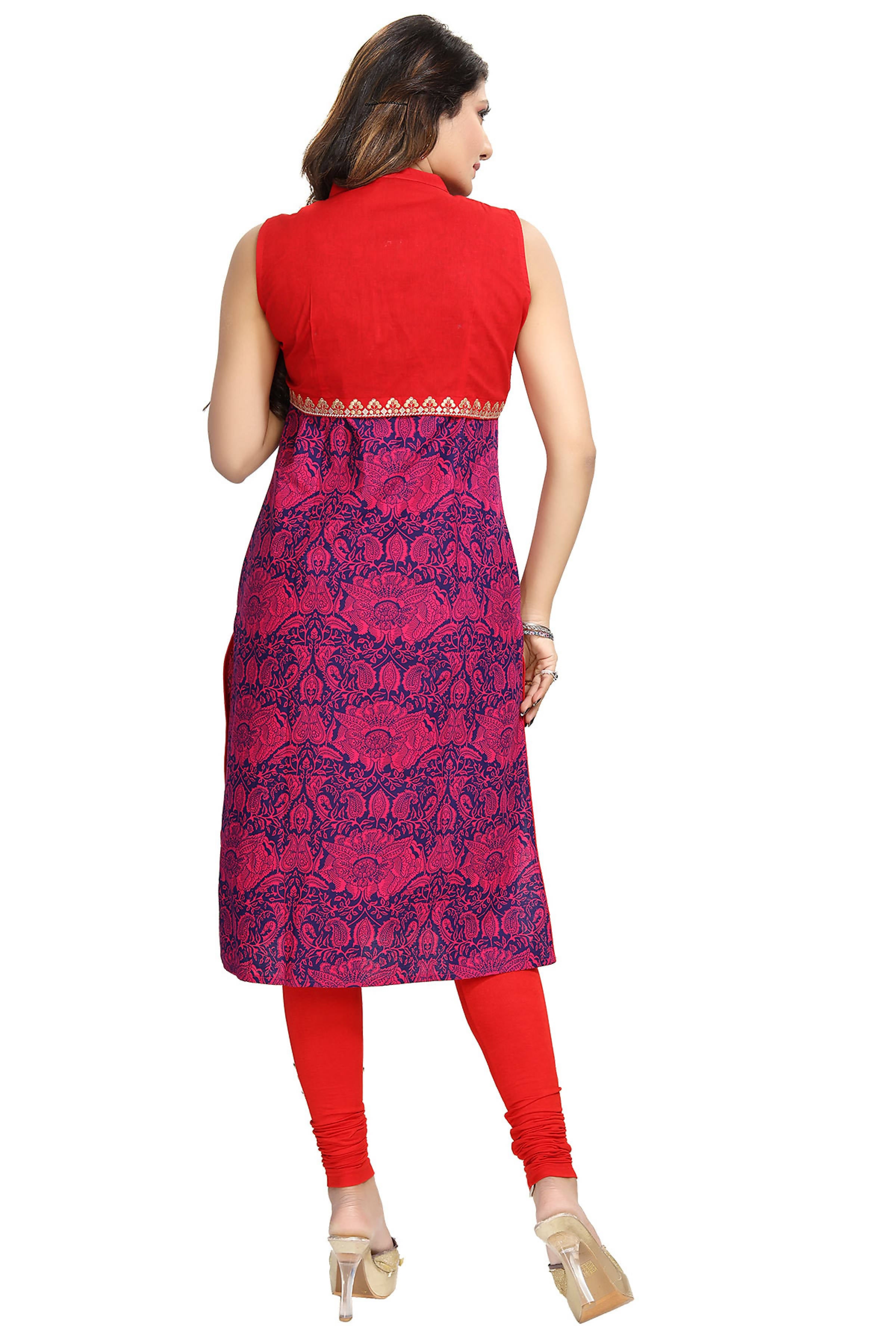 Snehal Creations Pure Purple Jacket Style Printed Sleeveless Kurti For Daily Wear - Distacart