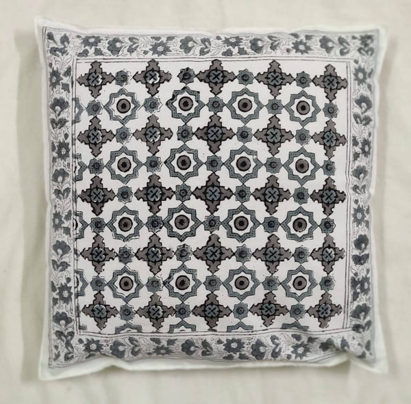 The Decor Nook Grey Jaal Print With Grey Border Cushion Cover - Distacart