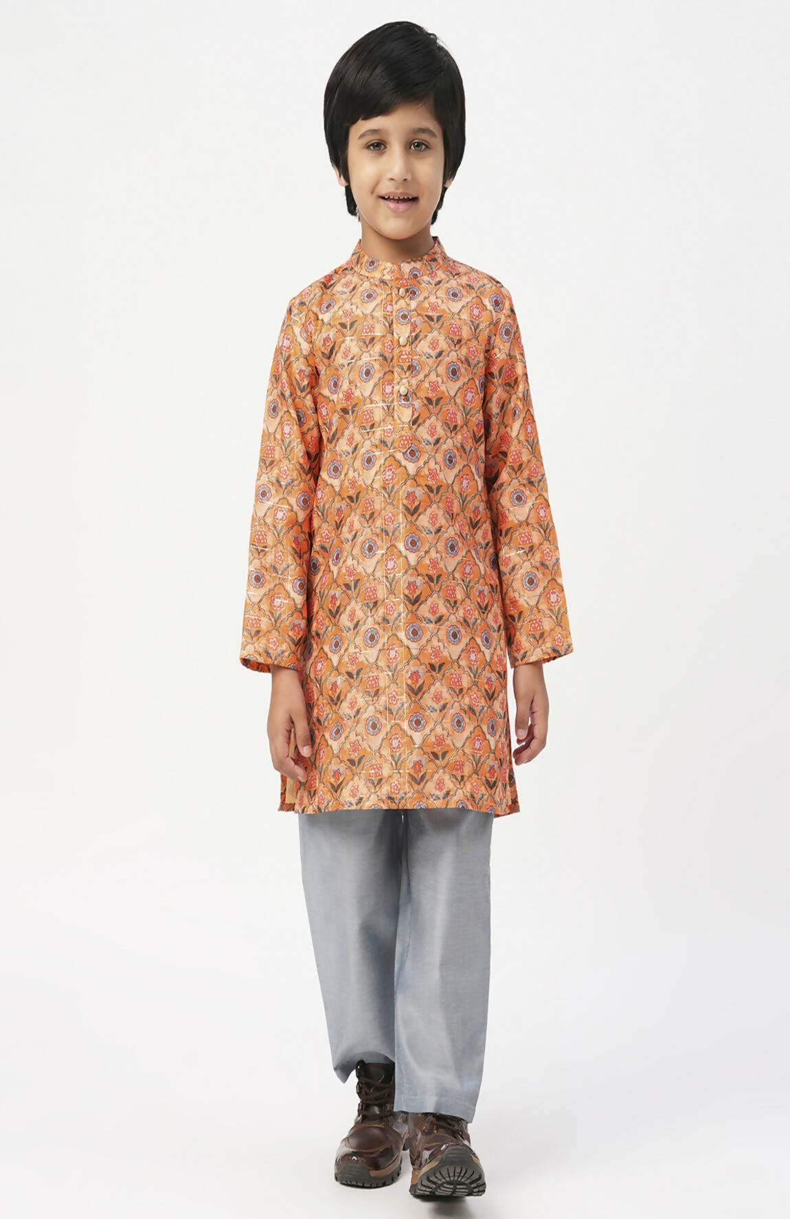 Lil Drama Raangoli Boys Orange Kurta With Pyjama Set - Distacart