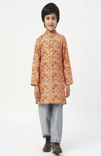 Thumbnail for Lil Drama Raangoli Boys Orange Kurta With Pyjama Set - Distacart