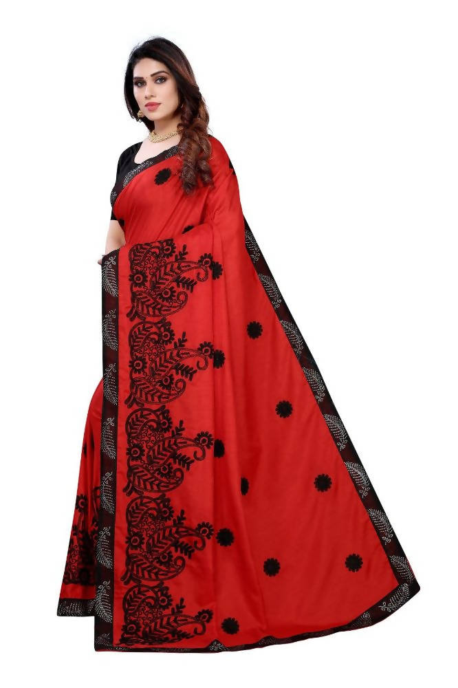 Vamika Red Dola Silk Embroidery Saree