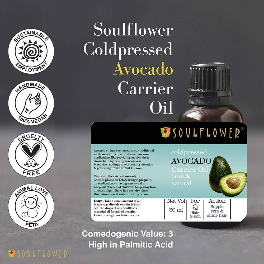 Soulflower Cold Pressed Avocado Carrier Oil Pure & Natural uses