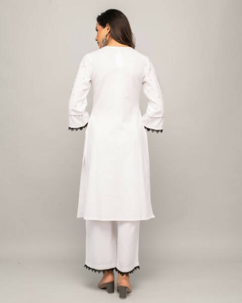FIORRA Women's White Cotton Straight Kurta Palazzo Set - Distacart
