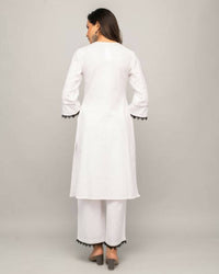 Thumbnail for FIORRA Women's White Cotton Straight Kurta Palazzo Set - Distacart