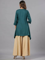 Thumbnail for Juniper Women Teal Rayon Solid Asymmetric Kurta - Distacart