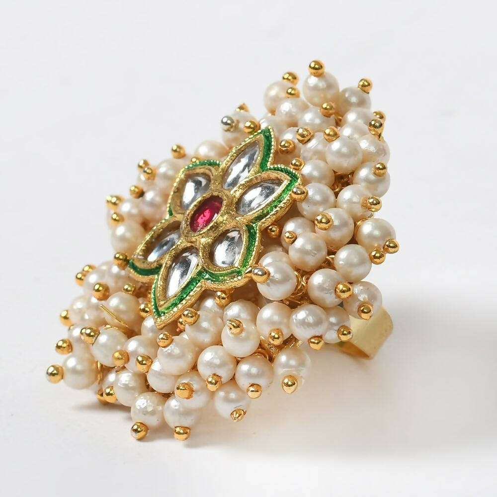 Mominos Fashion Joharkamal Gold-Plated with Pearls Adjustable Finger Ring - Distacart