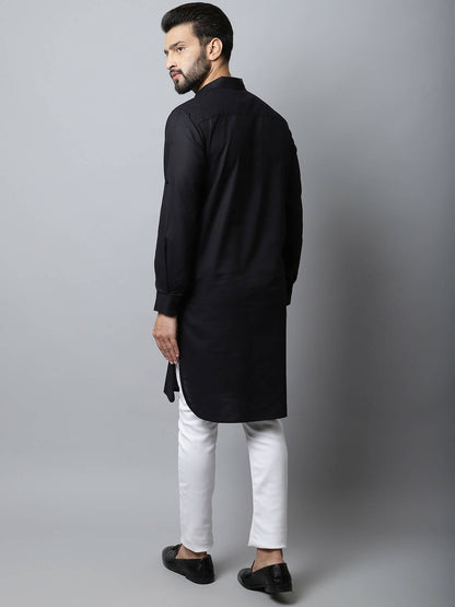 Even Apparels Black Color Linen Solid Men's Kurta With Shirt Collar (LN761) - Distacart