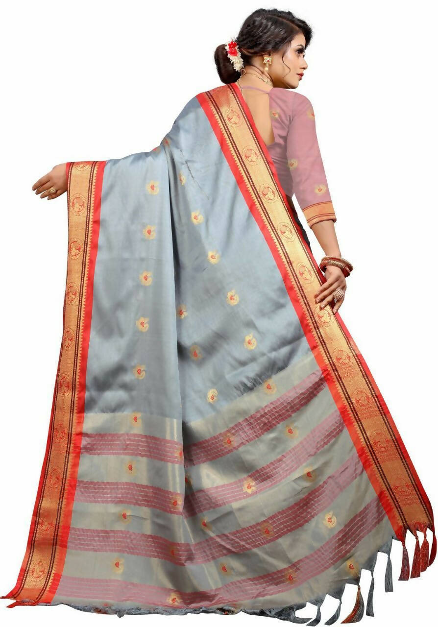 DEIANA'S Beautiful Golden Jari with New Design Soft Lichi Silk Saree - Grey - Distacart