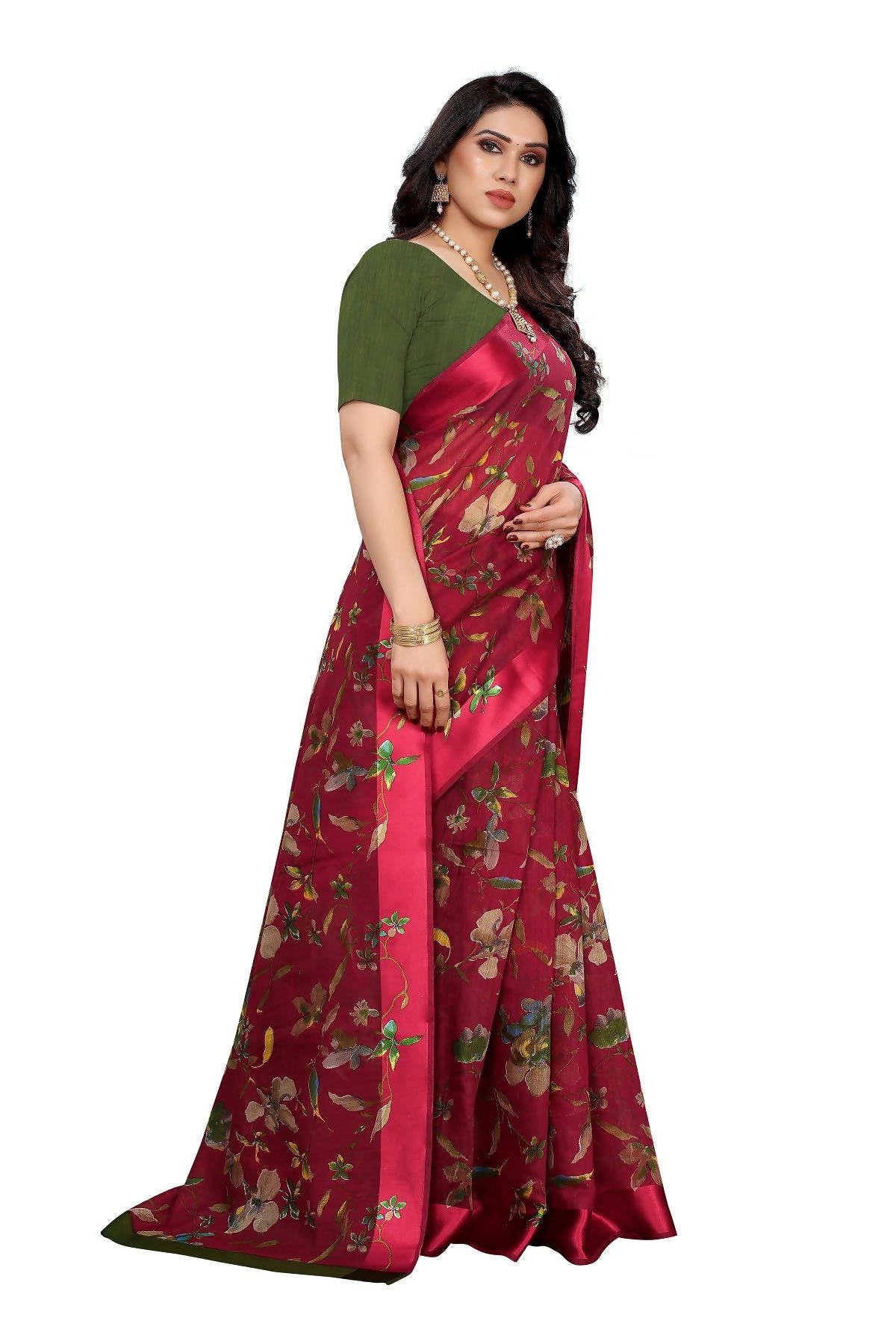 Vamika Red Linen Satin Patta Saree (MANSI RED) - Distacart