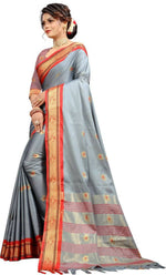 Thumbnail for DEIANA'S Beautiful Golden Jari with New Design Soft Lichi Silk Saree - Grey - Distacart