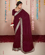 Thumbnail for Wine Georgette Foil Printed Saree With Unstitched Blouse Piece - Nitya - Distacart