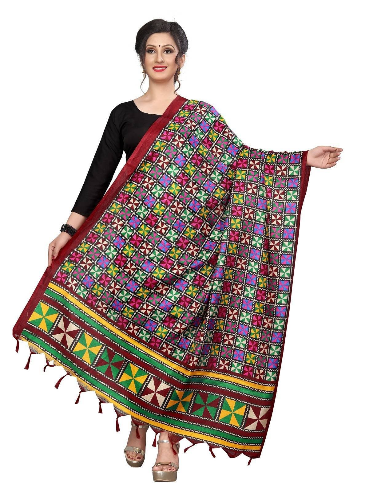 Vamika Red Printed Khadi Bhagalpuri Beautiful Dupatta