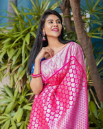 Thumbnail for DEIANA'S Beautiful Golden Jari with New Design Soft Lichi Silk Saree - Pink - Distacart