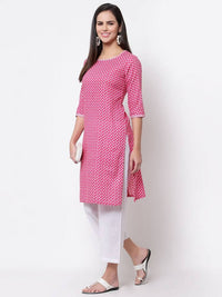 Thumbnail for Myshka Women's Pink Cotton 3/4 Sleeve Round Neck Printed Casual Kurta