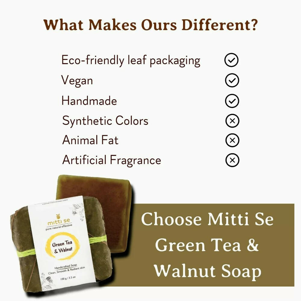 Mitti Se Green Tea Walnut Handcrafted Soap - Distacart