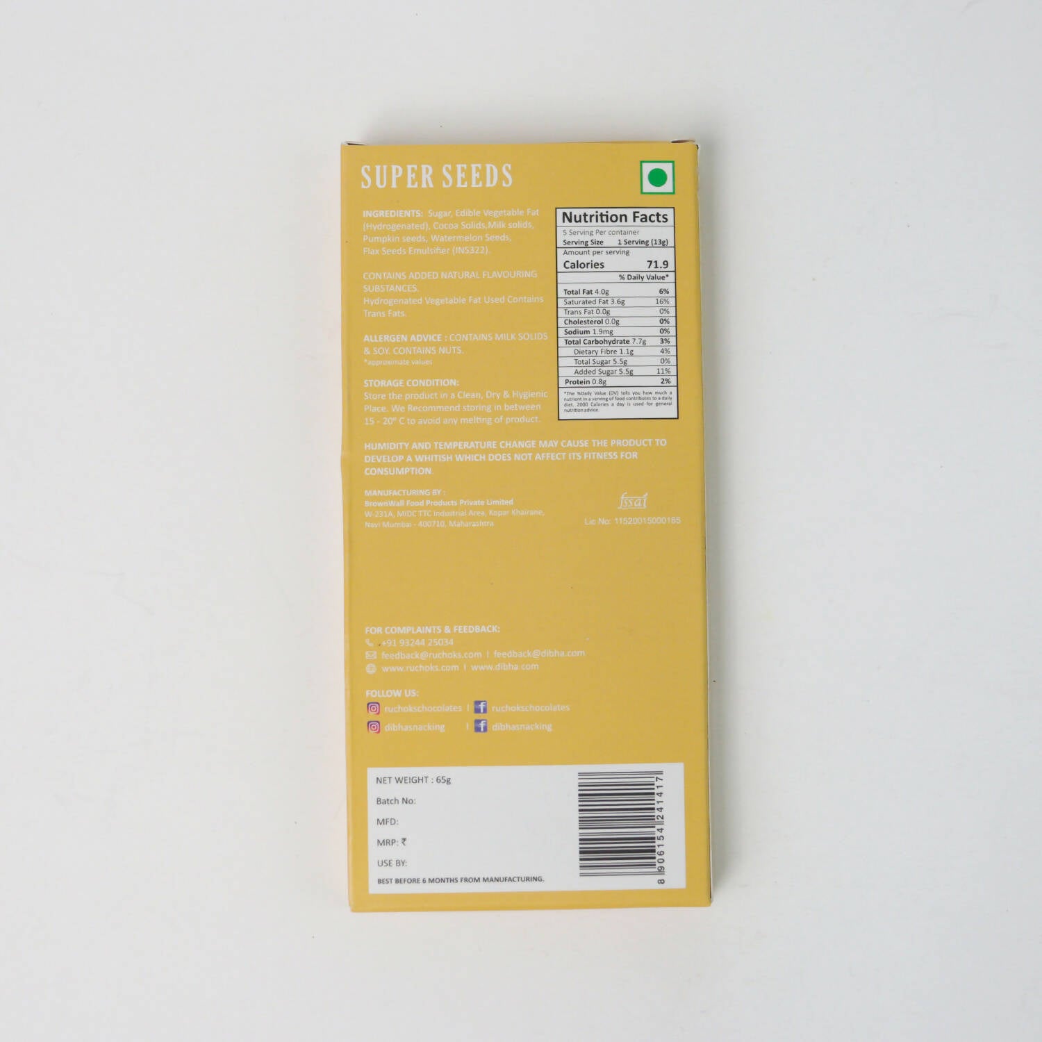 Dibha Ruchoks - Super Seeds Chocolate Bar - Distacart