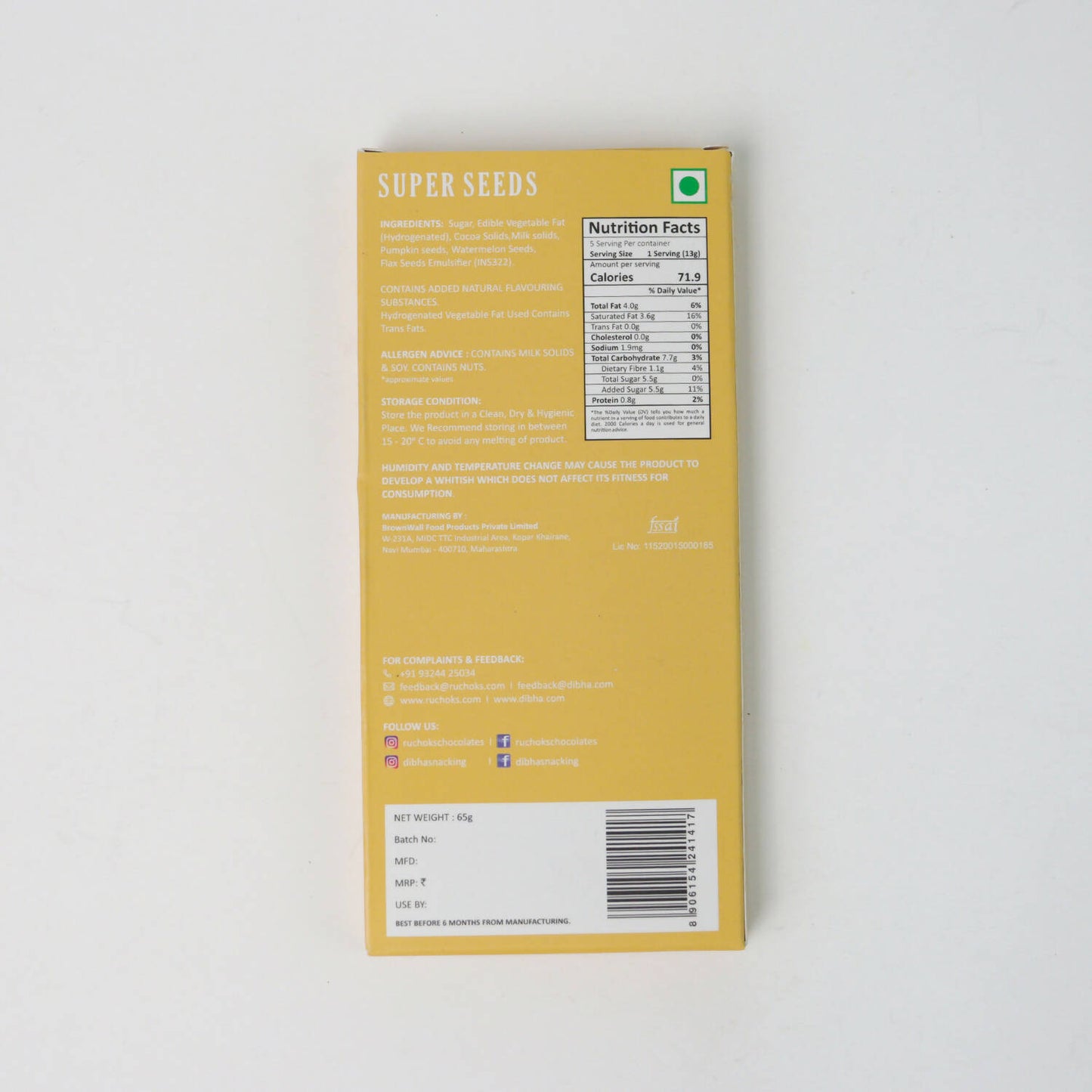 Dibha Ruchoks - Super Seeds Chocolate Bar - Distacart