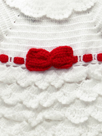 ChutPut Hand knitted Cinderella Wool Dress with Head band - White - Distacart