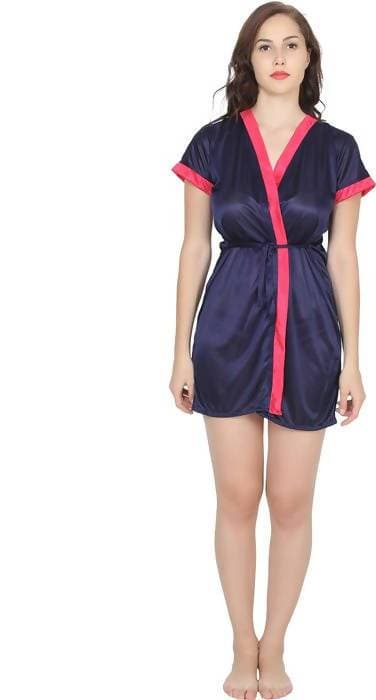 Ruhani HLSC Poly Satin Pink Navy Nighty Fits Bust (Ruhani_NT_03_FS)