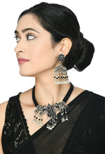 Thumbnail for Mominos Fashion Johar Kamal Silver-Plated Brass Finish Elephant Desgin Choker For Women (Black) - Distacart