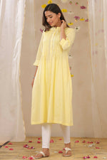 Thumbnail for Juniper Women Limeyellow Cambric Solid A-Line Kurta - Distacart