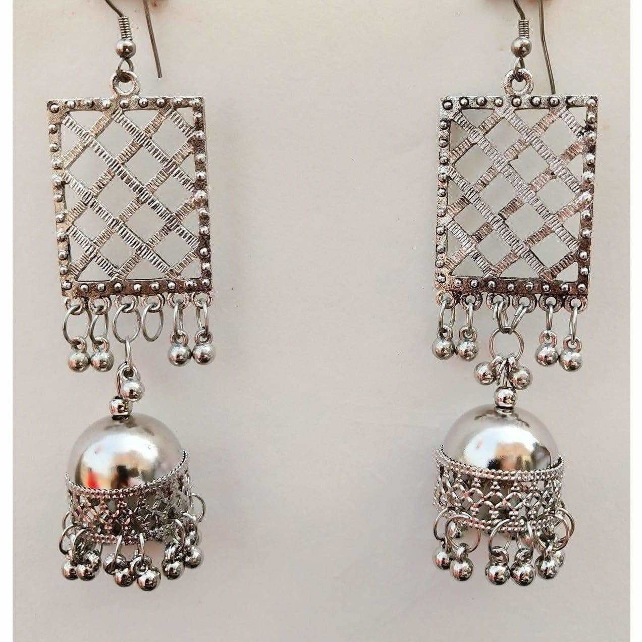 Fashion Party Wear Silver Oxidized Jhumka Tassel Earrings