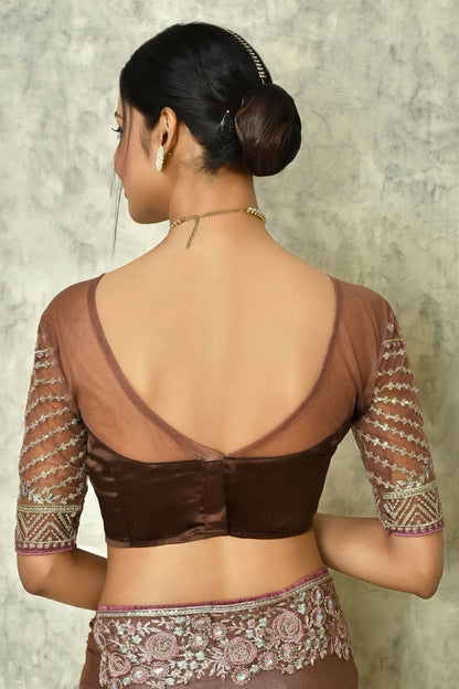 Brown Silk Plain Saree with Blouse Piece - Purvi - Distacart