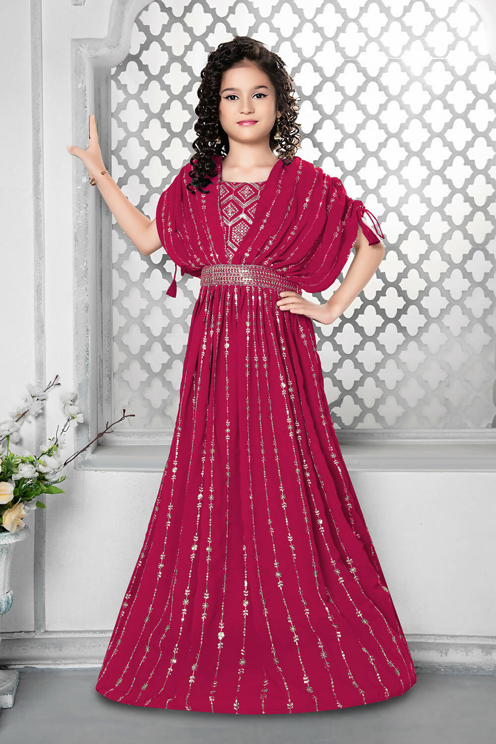 Kids Wedding Designer Pink Fox Georgette Gown - Aaradhna - Distacart