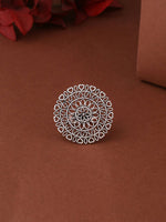 Thumbnail for NVR Women Oxidised Silver-Plated Adjustable Finger Ring - Distacart