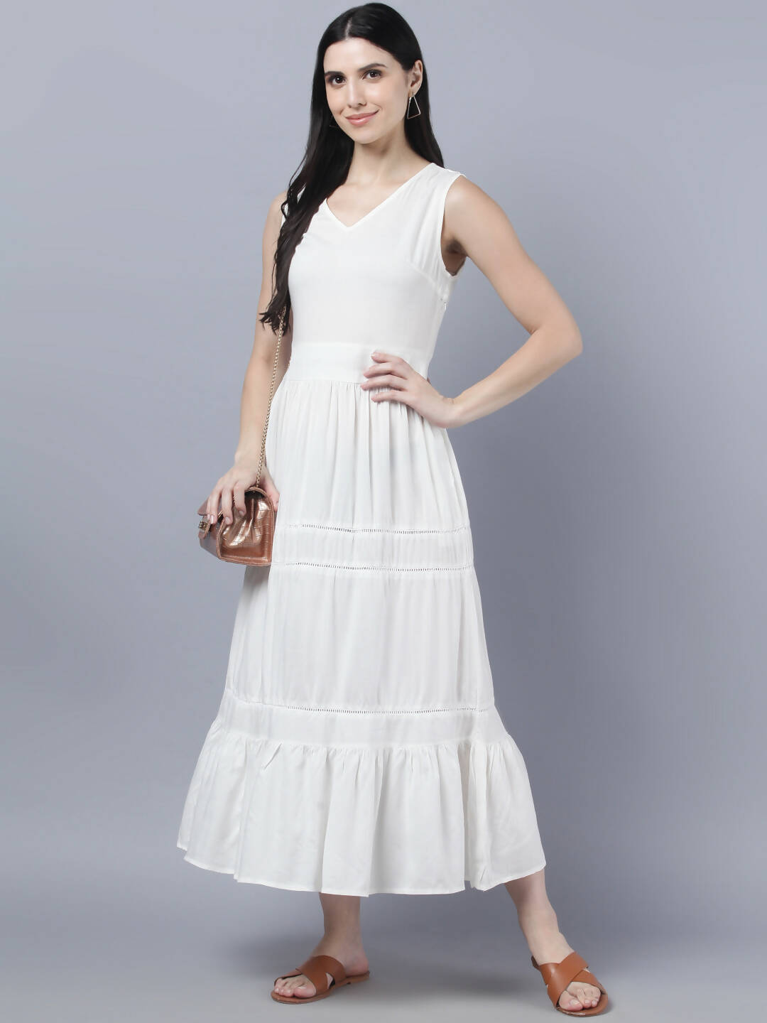Myshka Women White Solid Maxi Dress - Distacart
