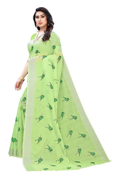 Vamika Parrot Green Chanderi Designer Saree (SERIN PARROT GREEN