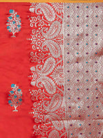 Thumbnail for Varkala Silk Sarees Women's Red Banarasi Silk Saree With Unstitched Blouse Piece