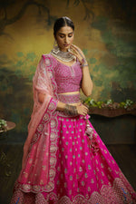Thumbnail for House of Panchhi Pink Pure Silk Moti & Zarkan heavy embroidery Lehenga choli & Dupatta - Distacart