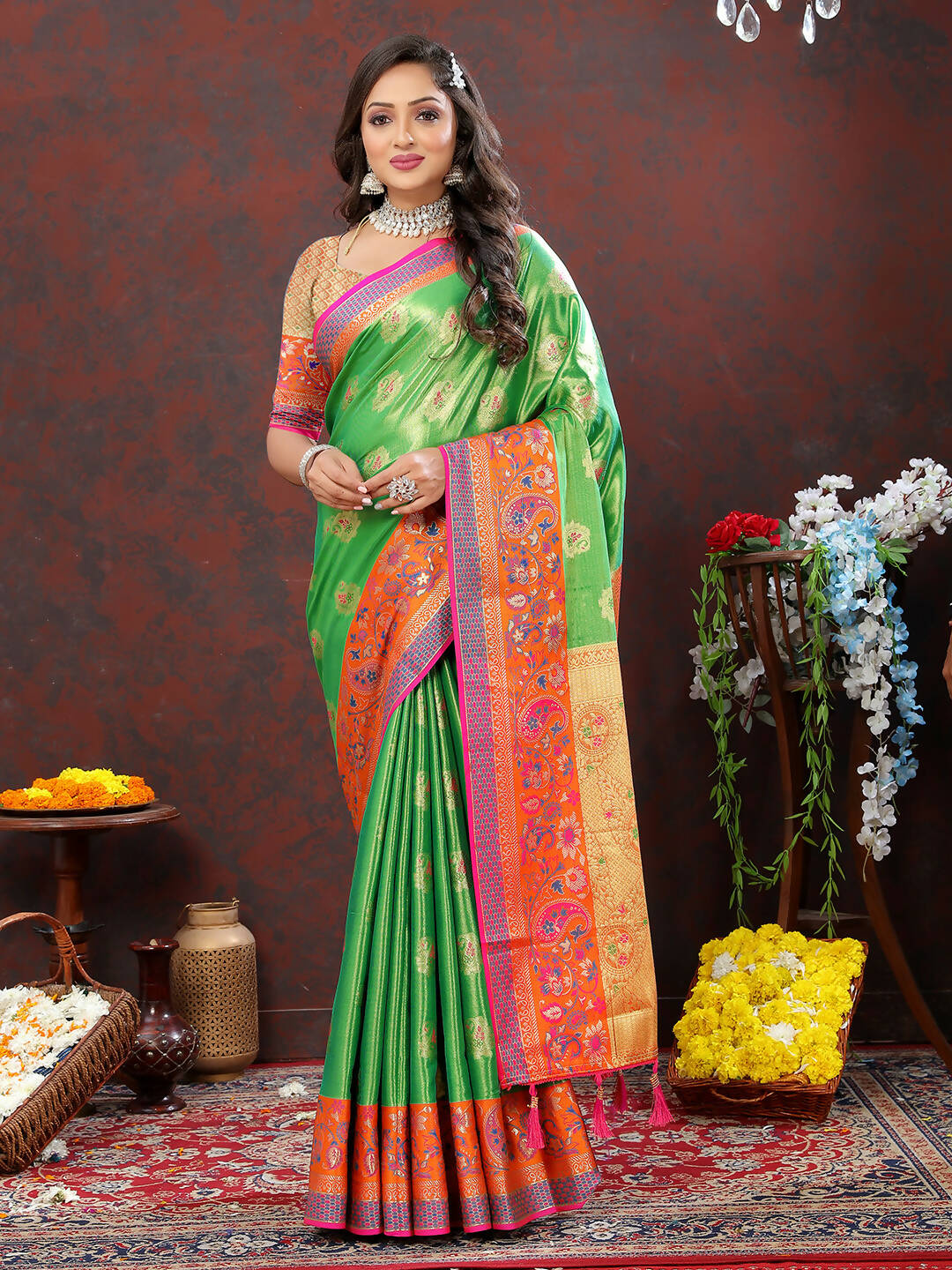 Lorenvalley Fashion Navyblue Kanjivaram Silk Woven Design with Zari Weaving Saree - Distacart