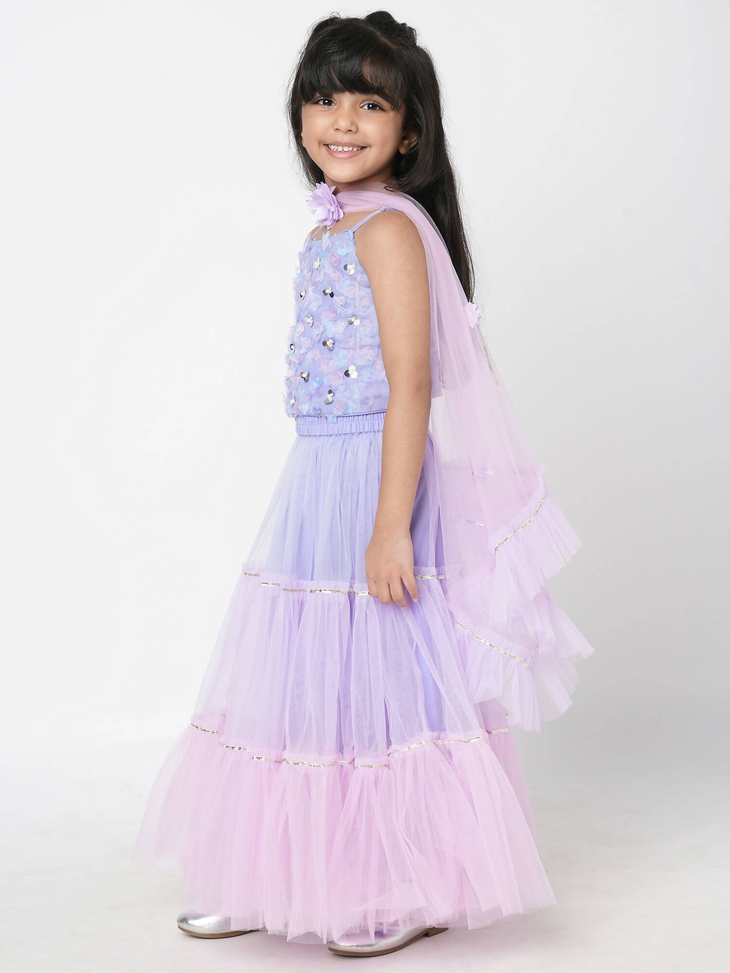 Lil Drama Girls Choli Ghaghra With Dupatta Set - Lavender - Distacart