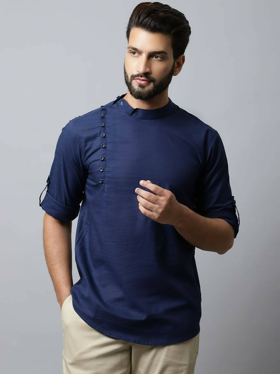 Even Apparels Navy blue Color Viscose Pure Cotton Men's Kurta With Side Placket (SLD1190) - Distacart