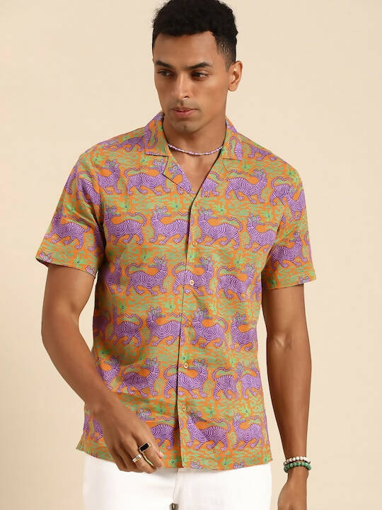 Orange Relaxed Opaque Printed Casual Resort Shirt - Mahotsav - Distacart