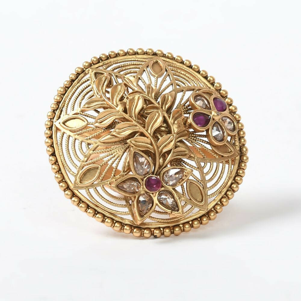 Mominos Fashion Joharkamal Gold-Plated Stone Studded Adjustable Finger Ring - Design 13 - Distacart